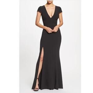 Dress The Population Karla XS Black Evening Formal Gown Long Slit V-Neck Dress